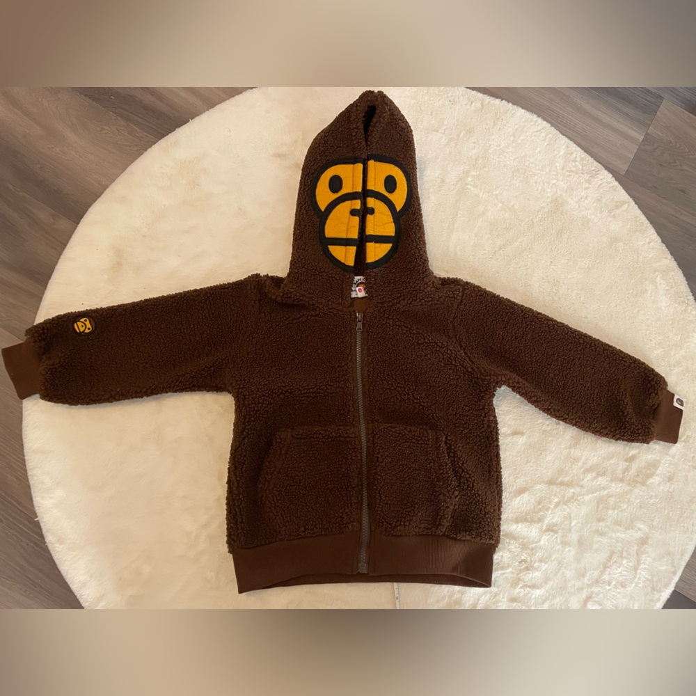 Bape kids Brown Fleece Jacket baby Milo hoodie